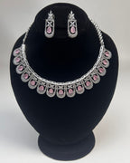 Silver Zircon Teardrop Party Wear Necklace Set with Earrings