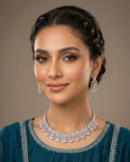 Silver Zircon Teardrop Party Wear Necklace Set with Earrings