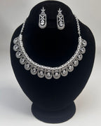 Silver Zircon Teardrop Party Wear Necklace Set with Earrings
