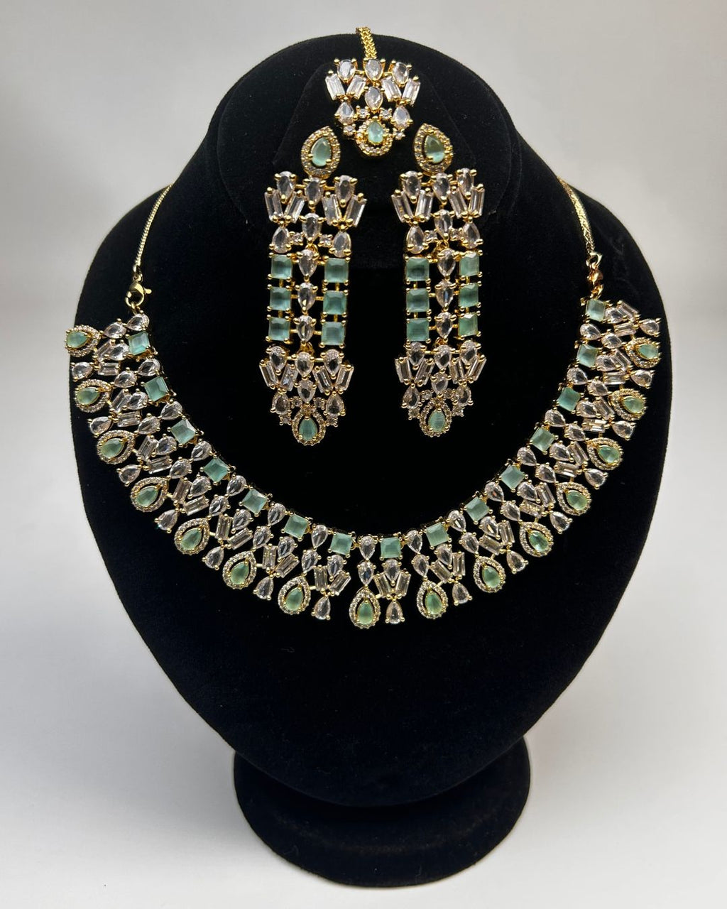 Zircon Statement Party Wear Jewelry Set with Earrings & Tikka
