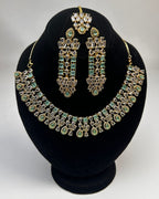Zircon Statement Party Wear Jewelry Set with Earrings & Tikka