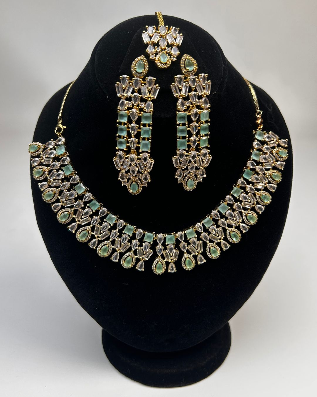 Zircon Statement Party Wear Jewelry Set with Earrings & Tikka
