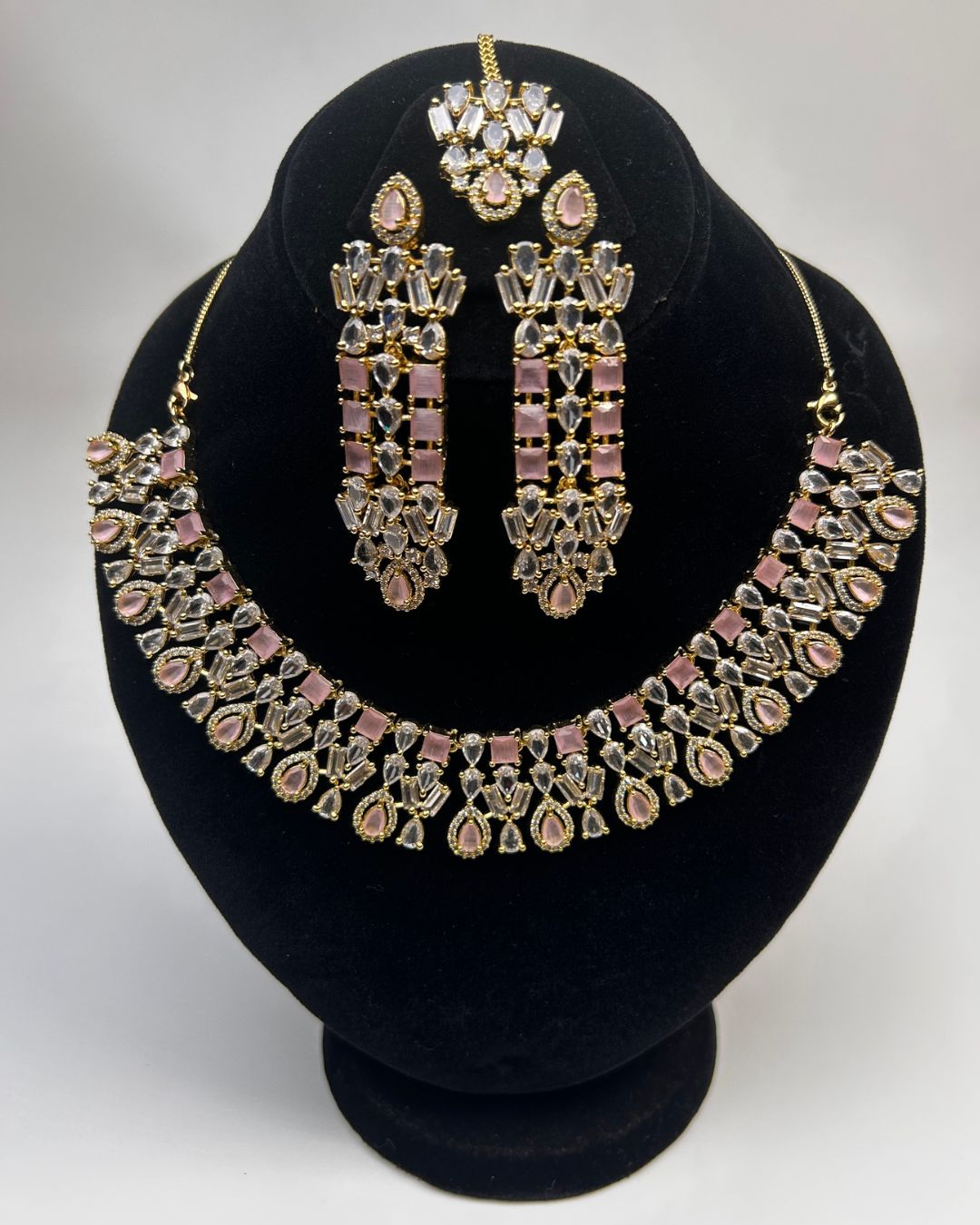 Zircon Statement Party Wear Jewelry Set with Earrings & Tikka