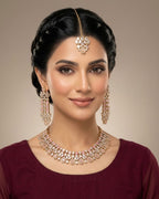 Zircon Statement Party Wear Jewelry Set with Earrings & Tikka