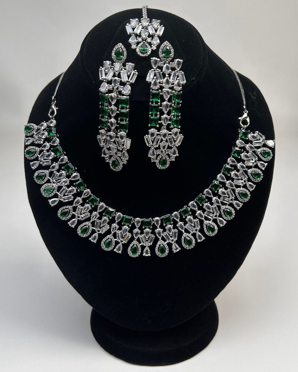 Zircon Statement Party Wear Jewelry Set with Earrings & Tikka