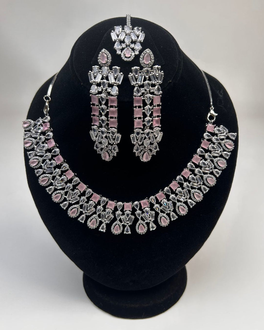 Zircon Statement Party Wear Jewelry Set with Earrings & Tikka