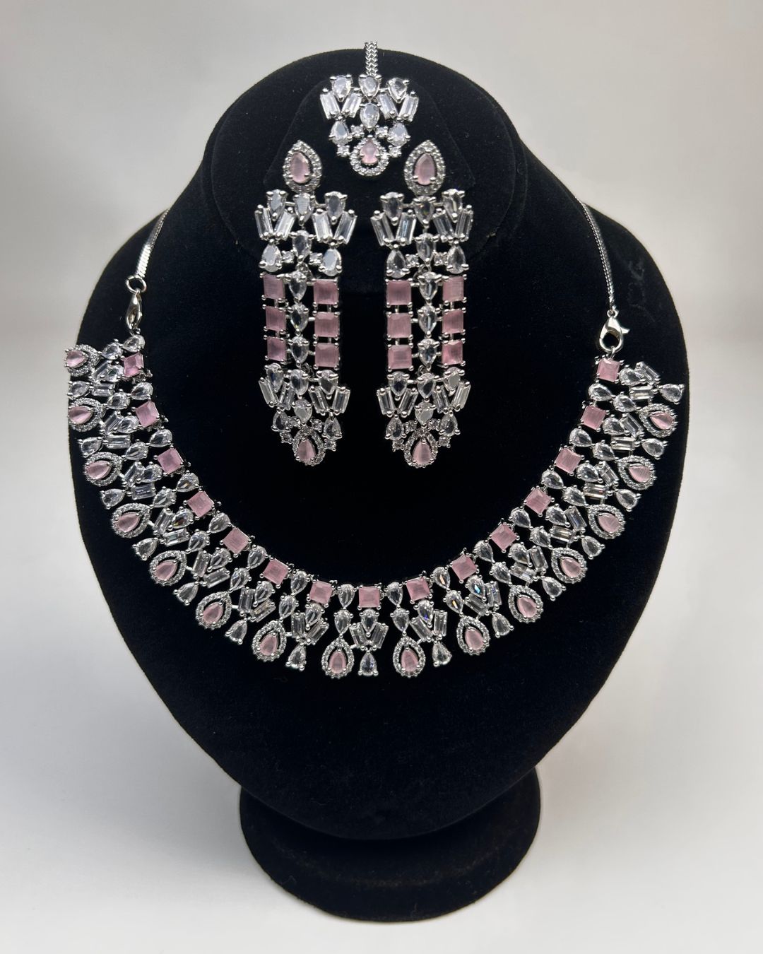 Zircon Statement Party Wear Jewelry Set with Earrings & Tikka
