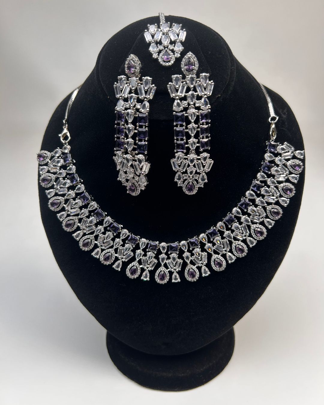 Zircon Statement Party Wear Jewelry Set with Earrings & Tikka