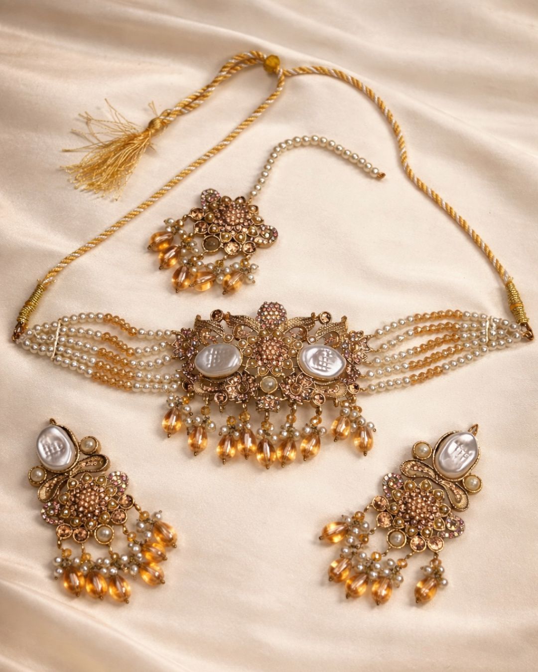 Statement Bridal Choker Set with Earrings & Tikka