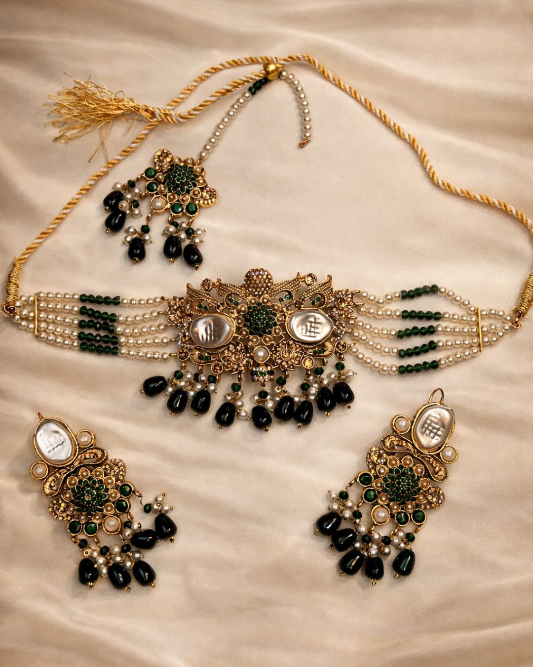Statement Bridal Choker Set with Earrings & Tikka