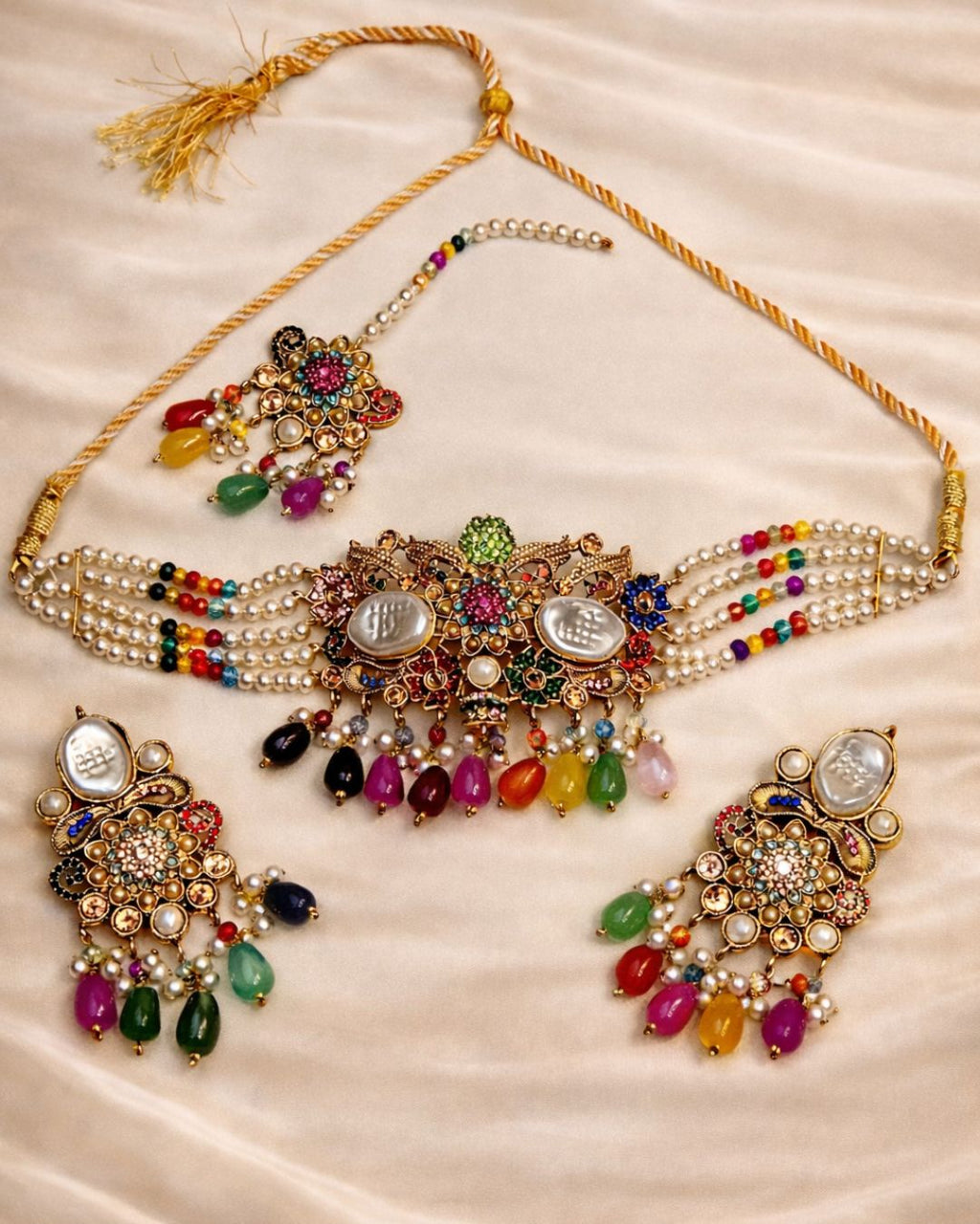 Statement Bridal Choker Set with Earrings & Tikka