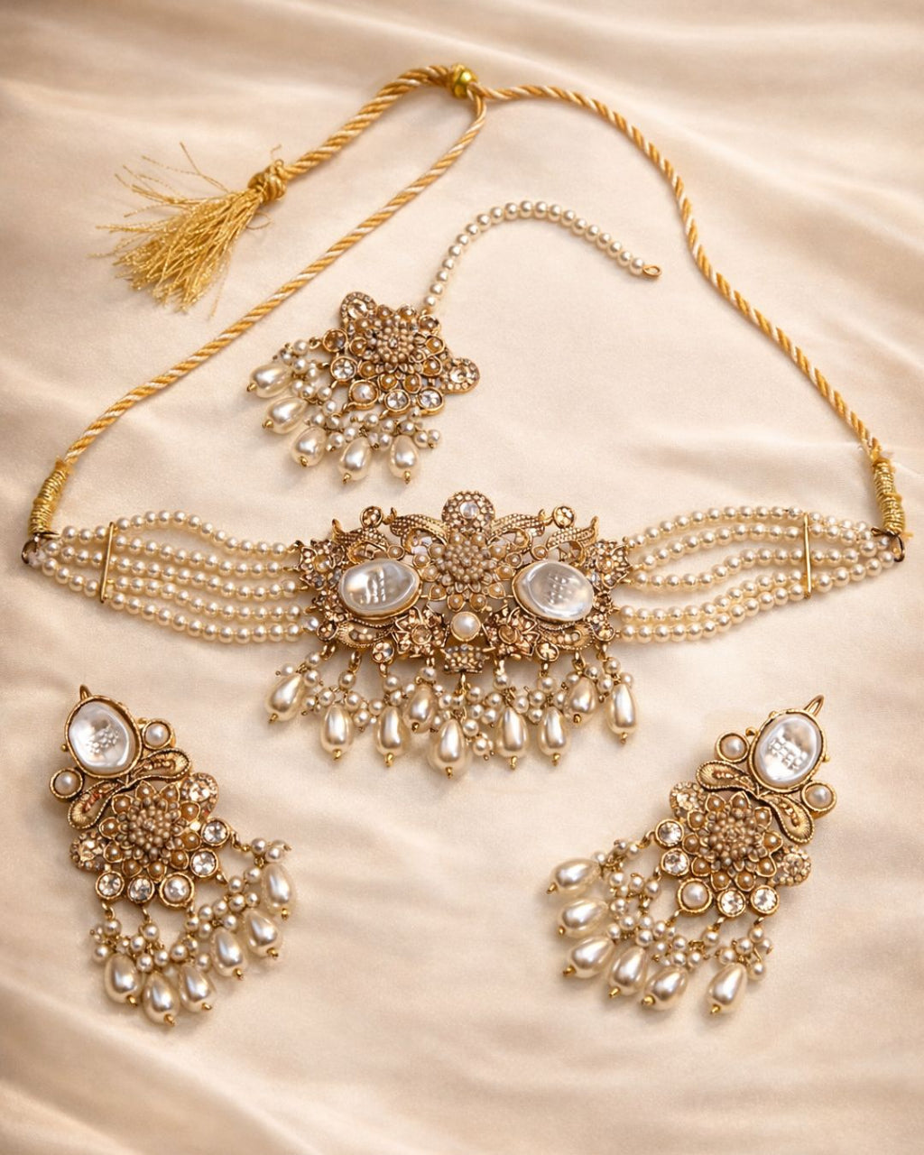 Statement Bridal Choker Set with Earrings & Tikka