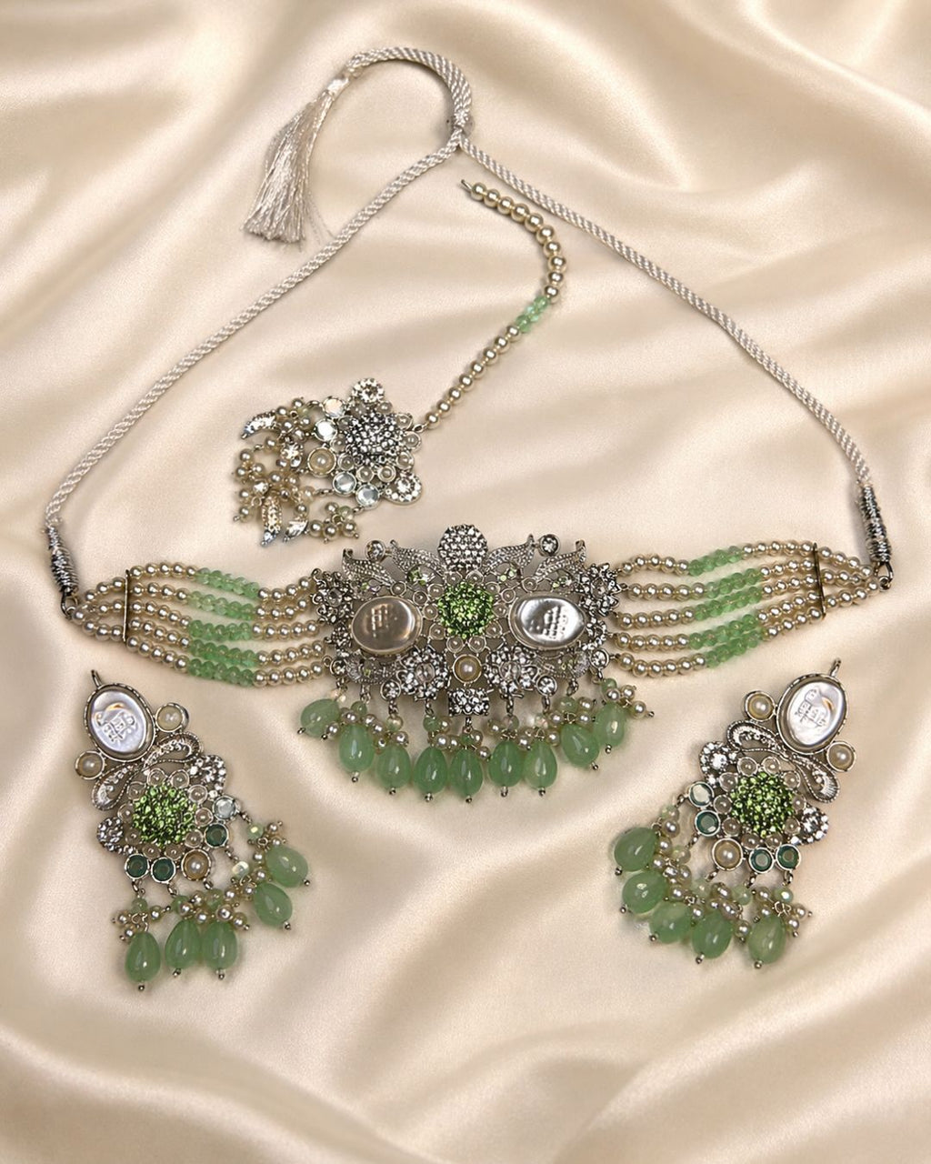 Statement Bridal Choker Set with Earrings & Tikka