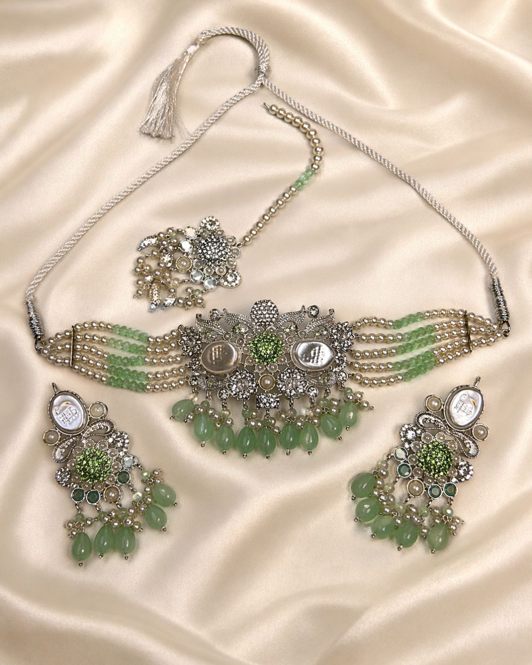 Statement Bridal Choker Set with Earrings & Tikka