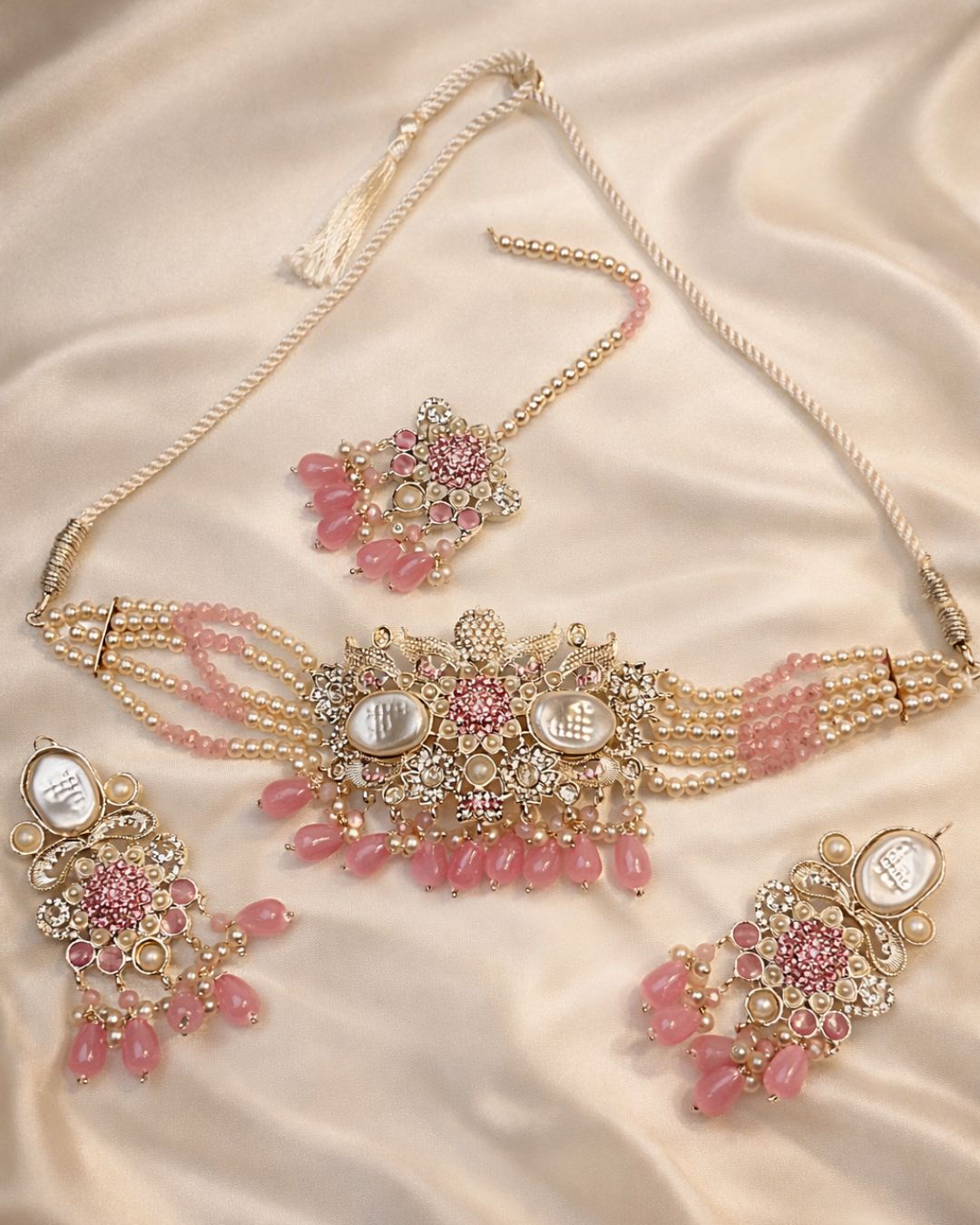 Statement Bridal Choker Set with Earrings & Tikka