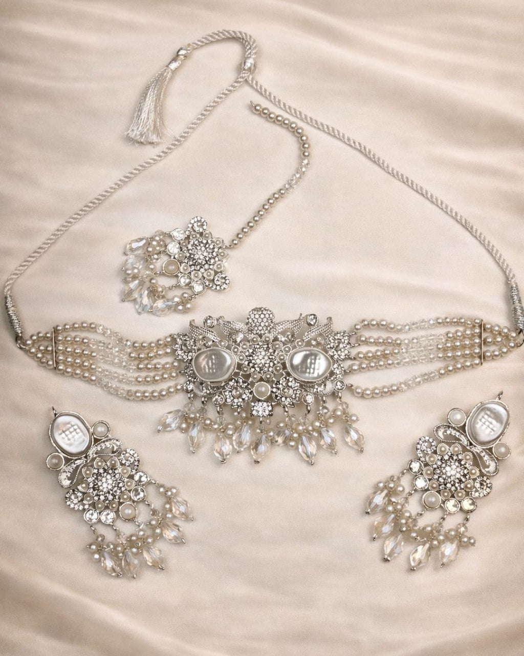Statement Bridal Choker Set with Earrings & Tikka
