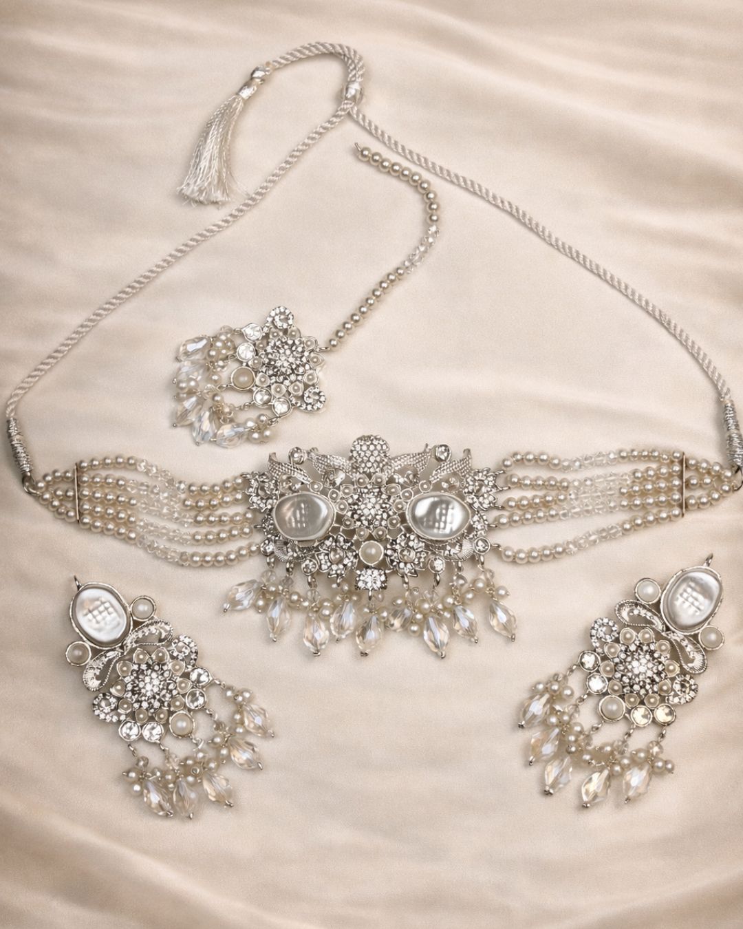 Statement Bridal Choker Set with Earrings & Tikka
