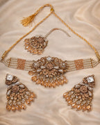 Floral Pearl Beaded Choker Set with Earrings & Tikka