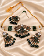 Floral Pearl Beaded Choker Set with Earrings & Tikka