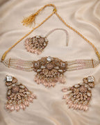 Floral Pearl Beaded Choker Set with Earrings & Tikka