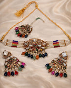 Floral Pearl Beaded Choker Set with Earrings & Tikka