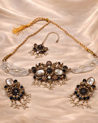Pearl Beaded Floral Choker Set with Earrings & Tikka