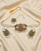 Pearl Beaded Floral Choker Set with Earrings & Tikka