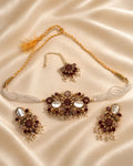 Pearl Beaded Floral Choker Set with Earrings & Tikka