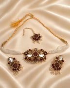 Pearl Beaded Floral Choker Set with Earrings & Tikka