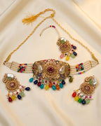 Pearl Beaded Crystal Choker Set with Earrings & Tikka