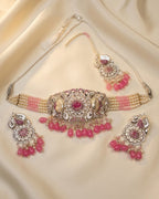 Pearl Beaded Crystal Choker Set with Earrings & Tikka