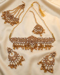 Mirror Pearl Bridal Choker Set with Earrings & Tikka