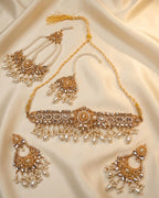 Mirror Pearl Bridal Choker Set with Earrings & Tikka