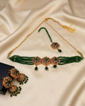 Floral Pearl Beaded Choker Set with Jhumka Earrings & Tikka