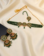 Round Floral Beaded Choker Set with Jhumka Earrings & Tikka