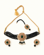Multi-Strand Beaded Choker Necklace Set with Earrings & Tikka