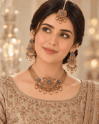 Multi-Strand Beaded Floral Choker Set with Earrings & Tikka