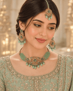 Multi-Strand Beaded Floral Choker Set with Earrings & Tikka