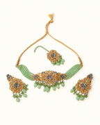 Multi-Strand Beaded Floral Choker Set with Earrings & Tikka