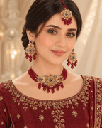 Multi-Strand Beaded Floral Choker Set with Earrings & Tikka