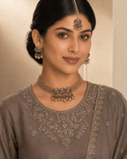 Floral Multi-Strand Beaded Choker Set with Earrings & Tikka