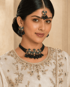 Floral Multi-Strand Beaded Choker Set with Earrings & Tikka