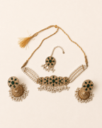 Pearl Floral Choker Set with Jhumka Earrings & Tikka