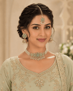 Pearl Floral Choker Set with Jhumka Earrings & Tikka