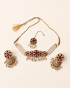 Pearl Floral Choker Set with Jhumka Earrings & Tikka