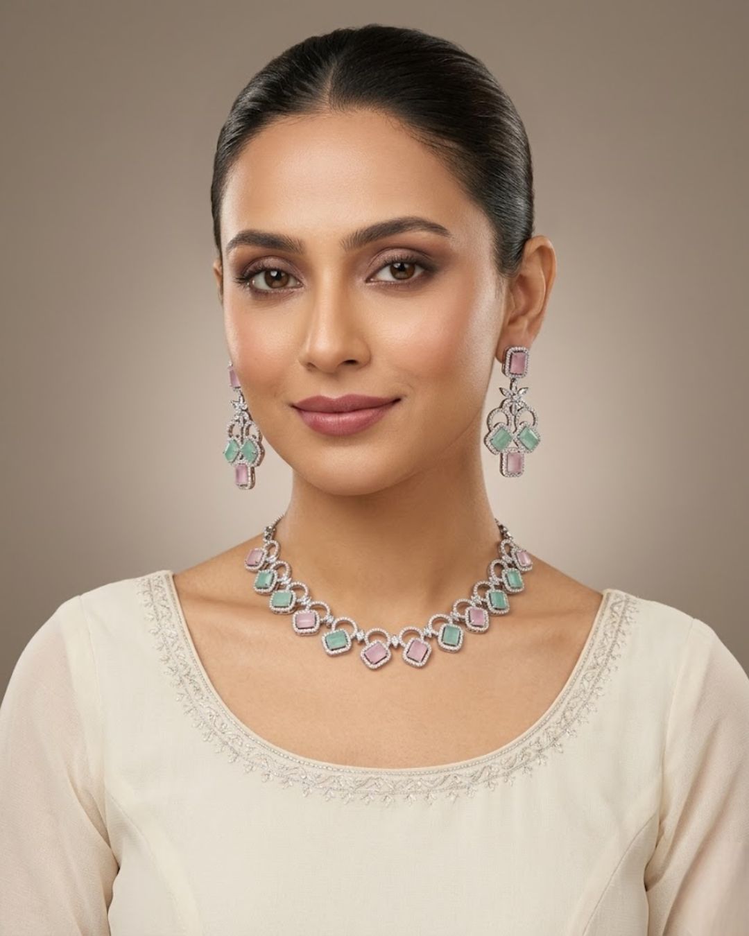 Zircon Partywear Necklace & Earrings Set