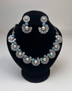 Pearl Floral Zircon Necklace & Earrings Set (5 Color Accents)