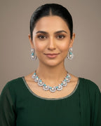 Pearl Floral Zircon Necklace & Earrings Set (5 Color Accents)