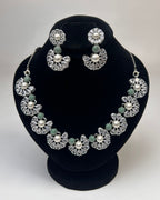 Pearl Floral Zircon Necklace & Earrings Set (5 Color Accents)
