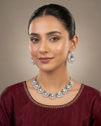Pearl Floral Zircon Necklace & Earrings Set (5 Color Accents)
